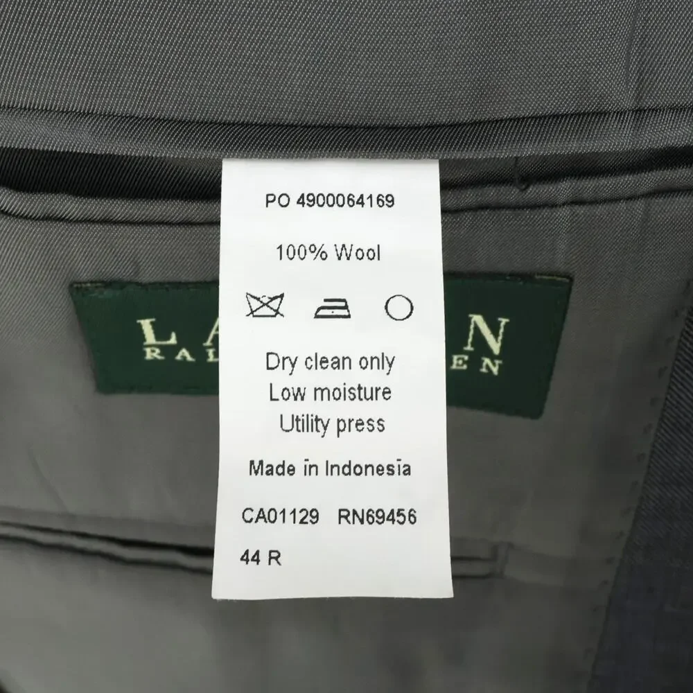 LRL Ralph Lauren Sport Coat Mens 44R Gray Wool Lined Blazer Jacket Preppy
